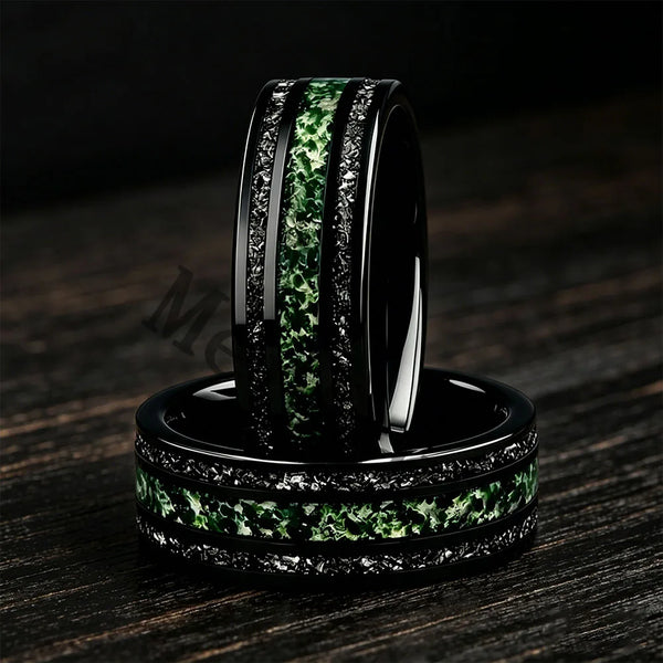Dropshipping New Style Moss Agate & Meteorite Silver Tungsten Wedding Ring 8mm Promise Bands Personalized Ring Comfort Fit
