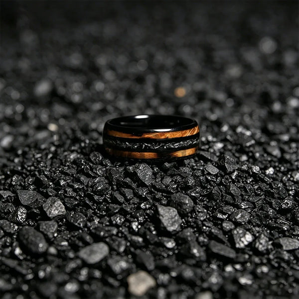 Dropshipping New Whiskey Barrel Wood & Meteorite Black Tungsten Wedding Ring 8mm Promise Bands Personalized Ring Comfort Fit