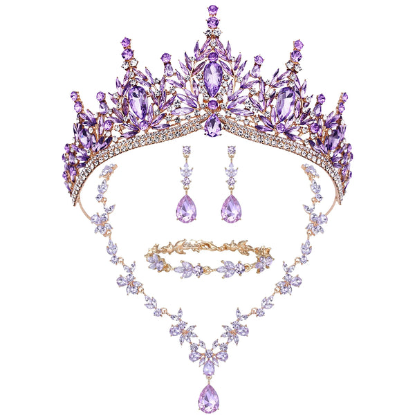 Luxury Tiaras Crown Jewelry Sets for Women Wedding Bridal Necklace Bracelet Earrings and Crown Party Birthday Gifts 4 pcs set
