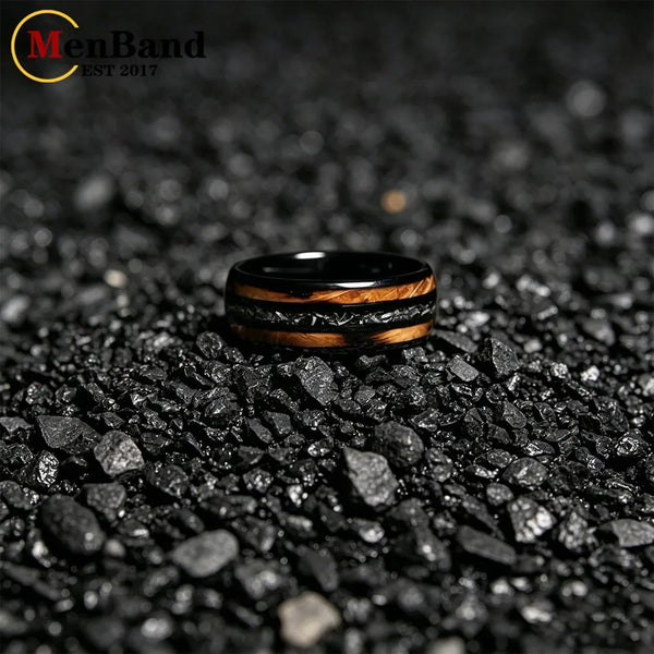 Dropshipping New Whiskey Barrel Wood & Meteorite Black Tungsten Wedding Ring 8mm Promise Bands Personalized Ring Comfort Fit