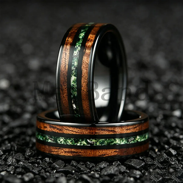 New Moss Agate & Whiskey Barrel Wood Silver Tungsten Wedding Ring 8mm Promise Bands Personalized Ring Comfort Fit