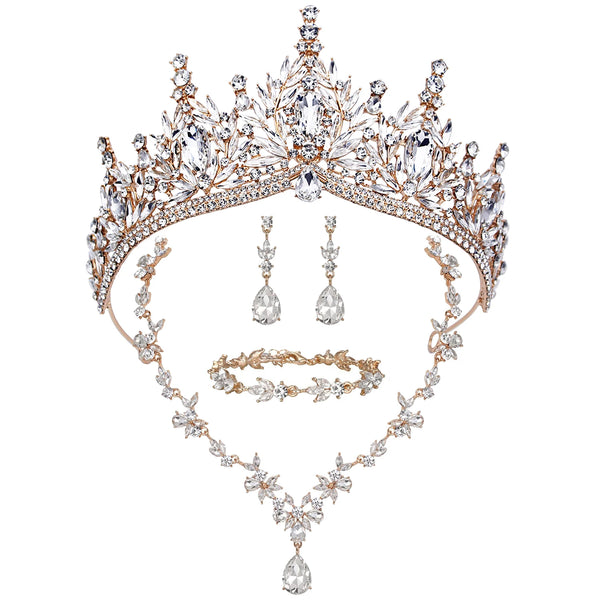 Luxury Tiaras Crown Jewelry Sets for Women Wedding Bridal Necklace Bracelet Earrings and Crown Party Birthday Gifts 4 pcs set