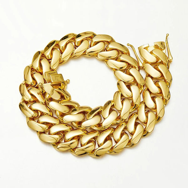 Hip Hop Bling Gold Color Stainless Steel Dense Cuban Miami Link Chain Necklaces For Men Rapper Jewelry