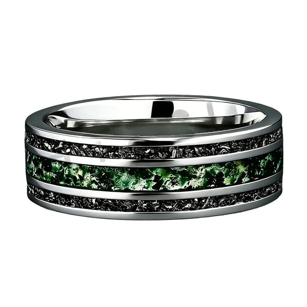 Dropshipping New Style Moss Agate & Meteorite Silver Tungsten Wedding Ring 8mm Promise Bands Personalized Ring Comfort Fit