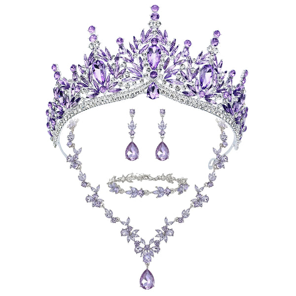 Luxury Tiaras Crown Jewelry Sets for Women Wedding Bridal Necklace Bracelet Earrings and Crown Party Birthday Gifts 4 pcs set