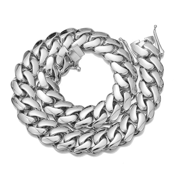 Hip Hop Bling Gold Color Stainless Steel Dense Cuban Miami Link Chain Necklaces For Men Rapper Jewelry
