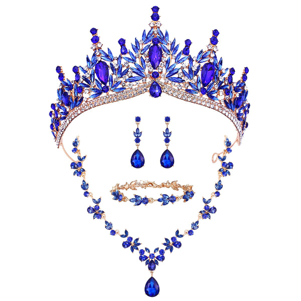 Luxury Tiaras Crown Jewelry Sets for Women Wedding Bridal Necklace Bracelet Earrings and Crown Party Birthday Gifts 4 pcs set