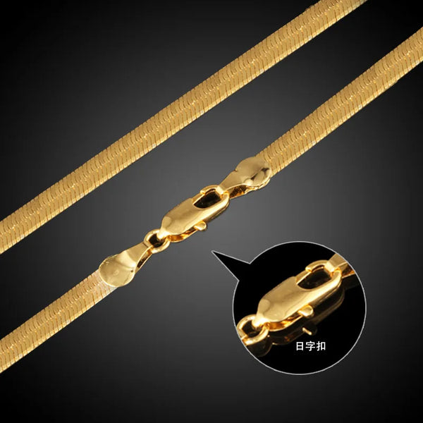 Luxury 24K 9999 Pure Gold real gold Men's and Women's Flat Snake Chain Blade-shaped Snake Bone Chain