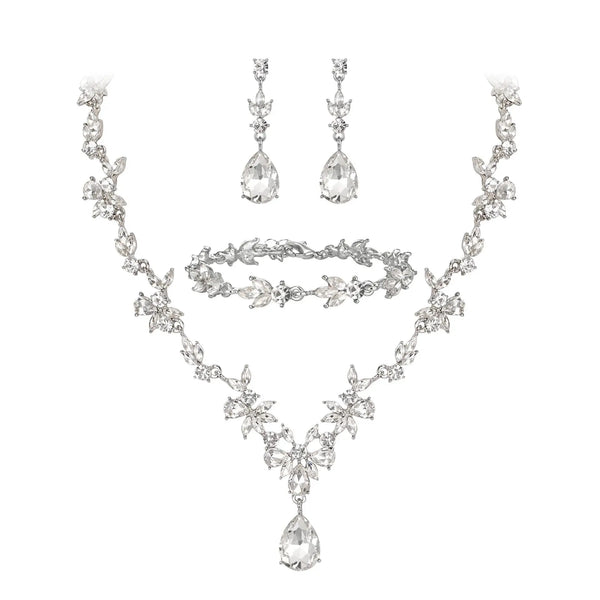 Luxury Tiaras Crown Jewelry Sets for Women Wedding Bridal Necklace Bracelet Earrings and Crown Party Birthday Gifts 4 pcs set
