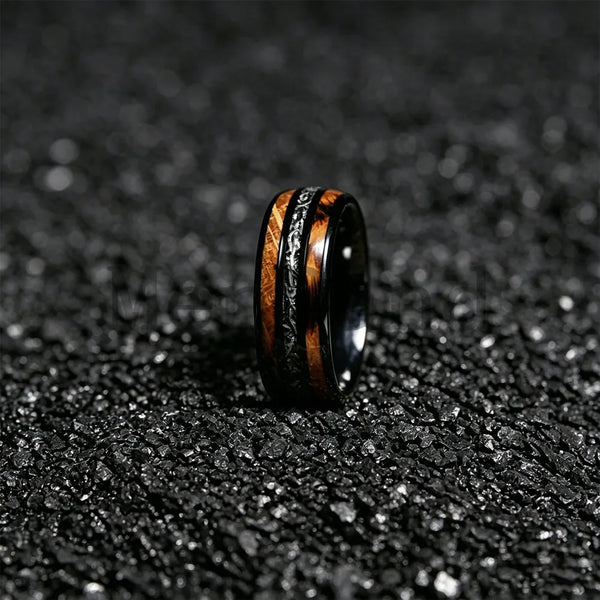 Dropshipping New Whiskey Barrel Wood & Meteorite Black Tungsten Wedding Ring 8mm Promise Bands Personalized Ring Comfort Fit