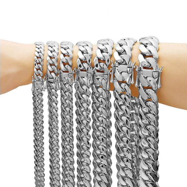 Hip Hop Bling Gold Color Stainless Steel Dense Cuban Miami Link Chain Necklaces For Men Rapper Jewelry