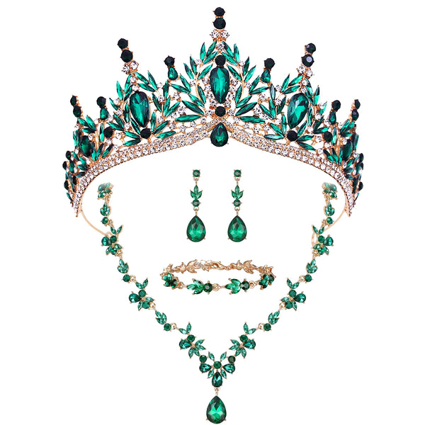 Luxury Tiaras Crown Jewelry Sets for Women Wedding Bridal Necklace Bracelet Earrings and Crown Party Birthday Gifts 4 pcs set