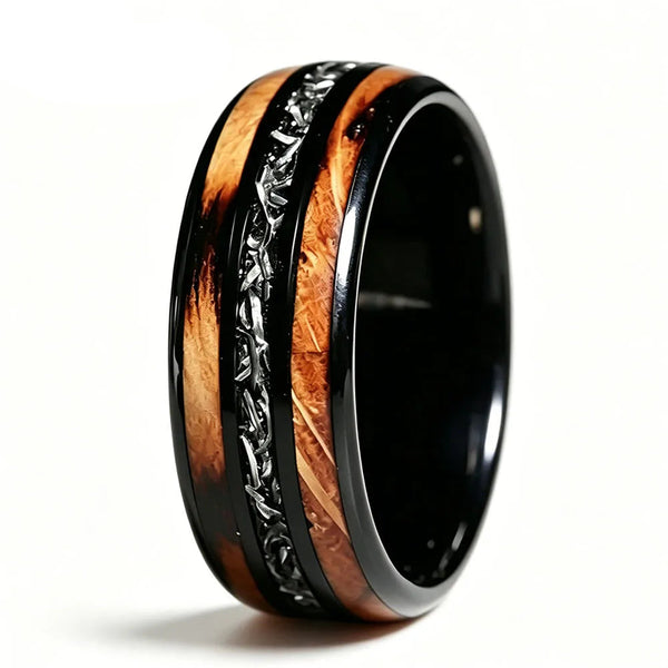 Dropshipping New Whiskey Barrel Wood & Meteorite Black Tungsten Wedding Ring 8mm Promise Bands Personalized Ring Comfort Fit