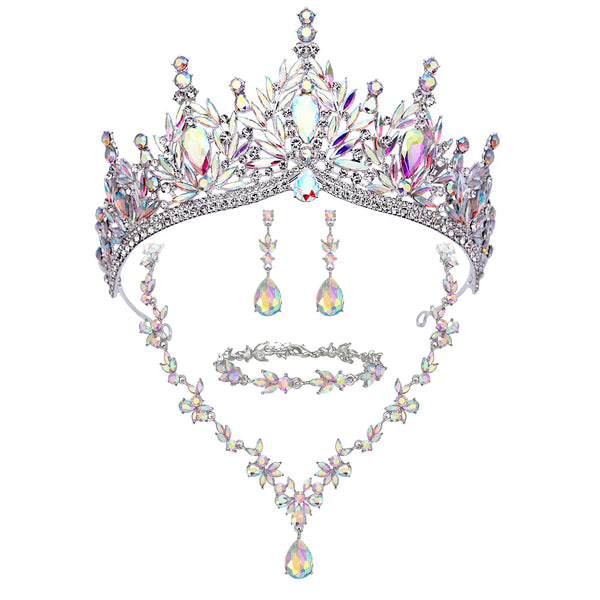 Luxury Tiaras Crown Jewelry Sets for Women Wedding Bridal Necklace Bracelet Earrings and Crown Party Birthday Gifts 4 pcs set
