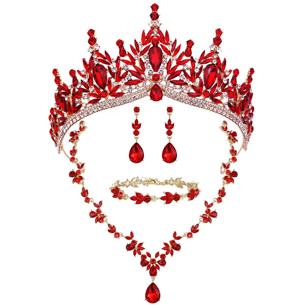 Luxury Tiaras Crown Jewelry Sets for Women Wedding Bridal Necklace Bracelet Earrings and Crown Party Birthday Gifts 4 pcs set
