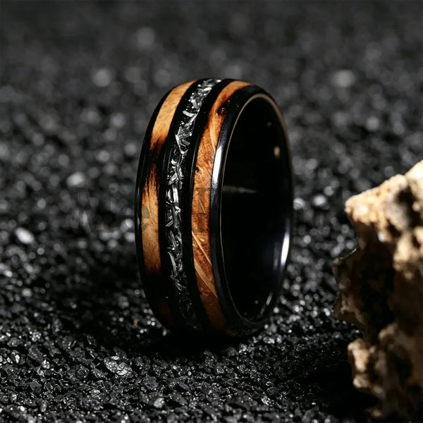 Dropshipping New Whiskey Barrel Wood & Meteorite Black Tungsten Wedding Ring 8mm Promise Bands Personalized Ring Comfort Fit