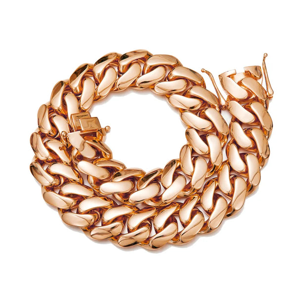 Hip Hop Bling Gold Color Stainless Steel Dense Cuban Miami Link Chain Necklaces For Men Rapper Jewelry