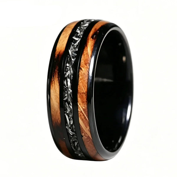 Dropshipping New Whiskey Barrel Wood & Meteorite Black Tungsten Wedding Ring 8mm Promise Bands Personalized Ring Comfort Fit