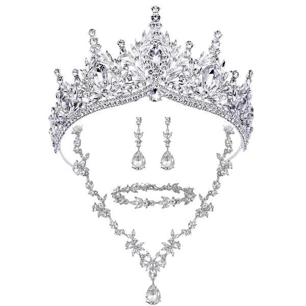 Luxury Tiaras Crown Jewelry Sets for Women Wedding Bridal Necklace Bracelet Earrings and Crown Party Birthday Gifts 4 pcs set