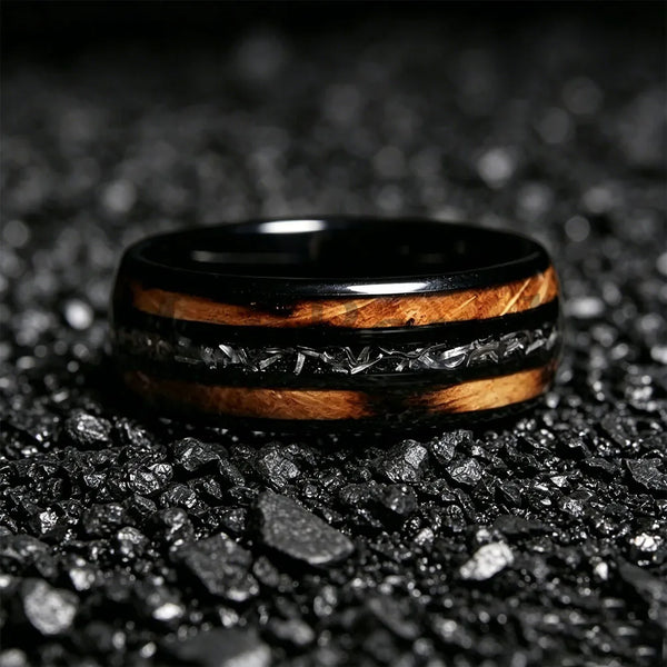 Dropshipping New Whiskey Barrel Wood & Meteorite Black Tungsten Wedding Ring 8mm Promise Bands Personalized Ring Comfort Fit